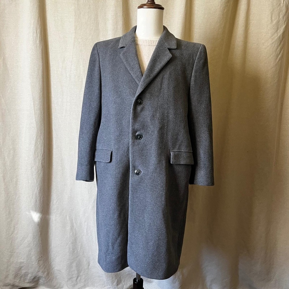 Vintage‎ B. Teller of Vienna Gray Wool Overcoat Mens L Classic Minimalist Coat